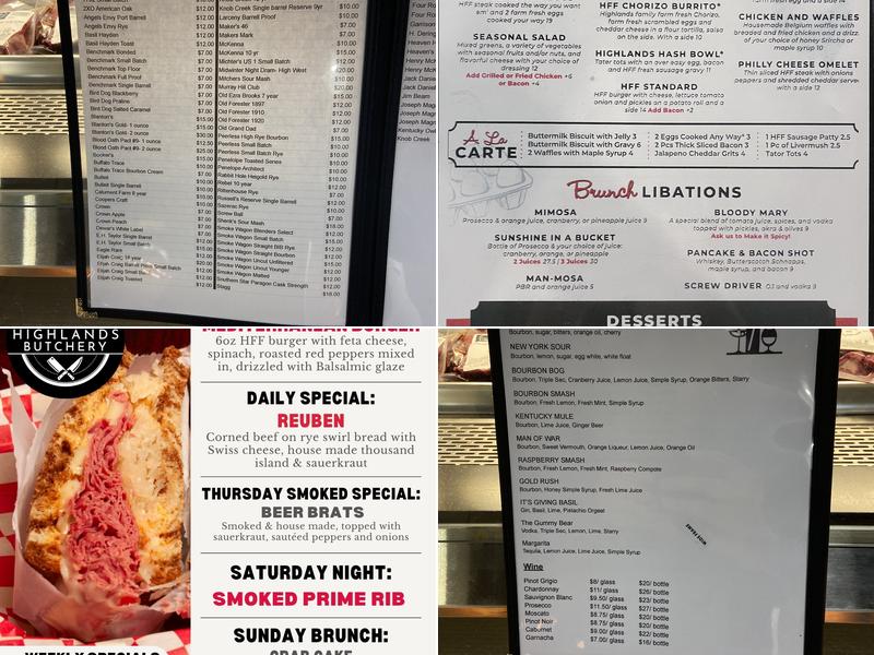 Highlands Butchery Restaurant Menu