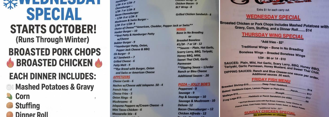 Hookers Bar & Grill Menu