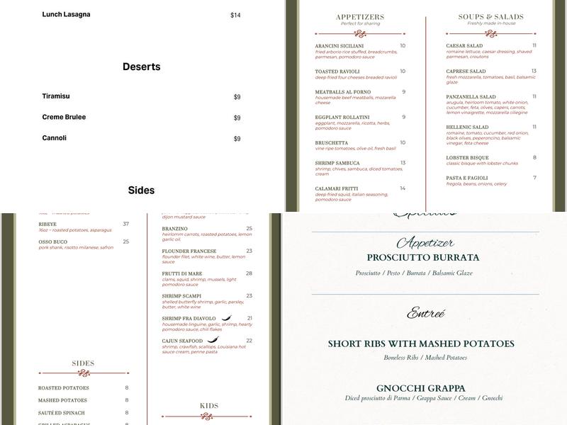 Tra Di Noi Ristorante Menu