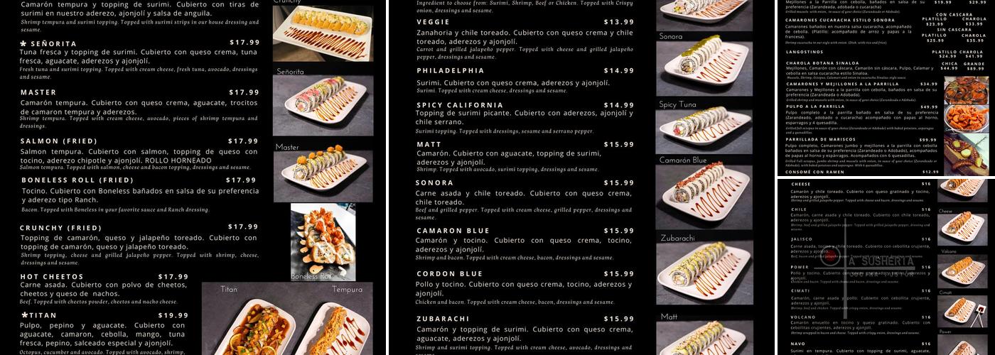 La Susheria Cocina Fusion Menu