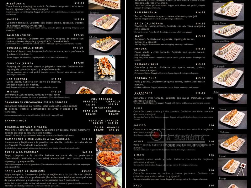 La Susheria Cocina Fusion Menu