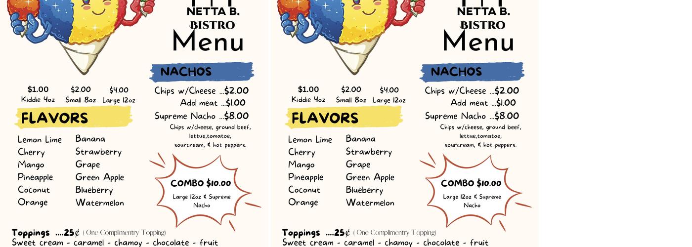 Netta B. Bistro Menu