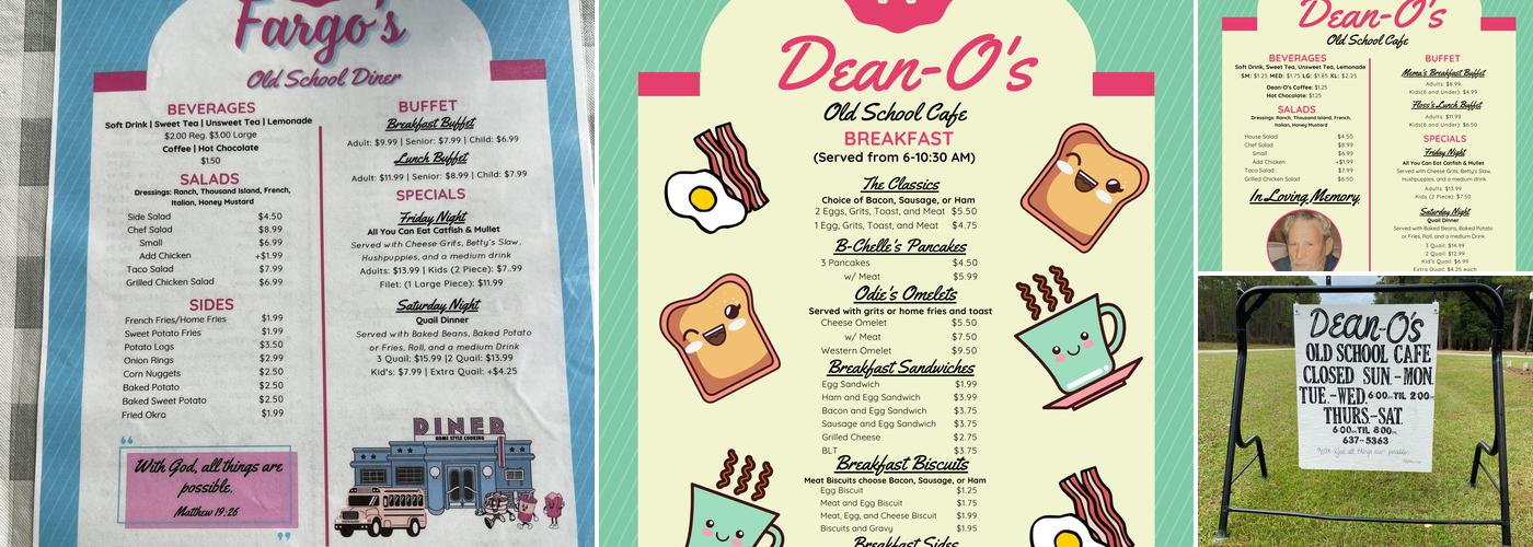 Fargo Old School Diner Menu