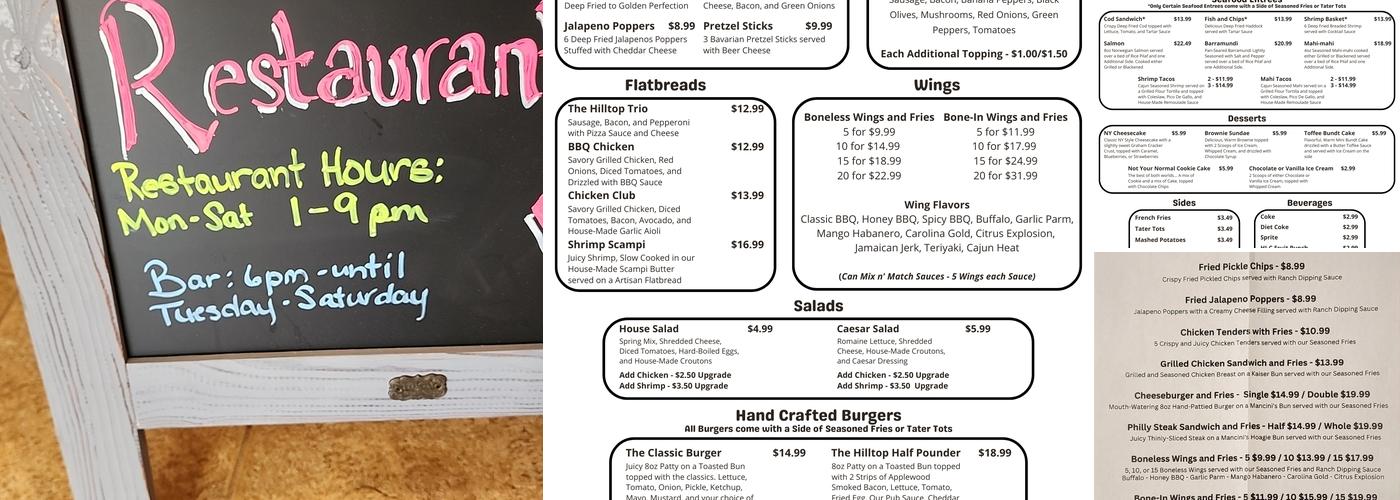 Hill Top Lounge Menu