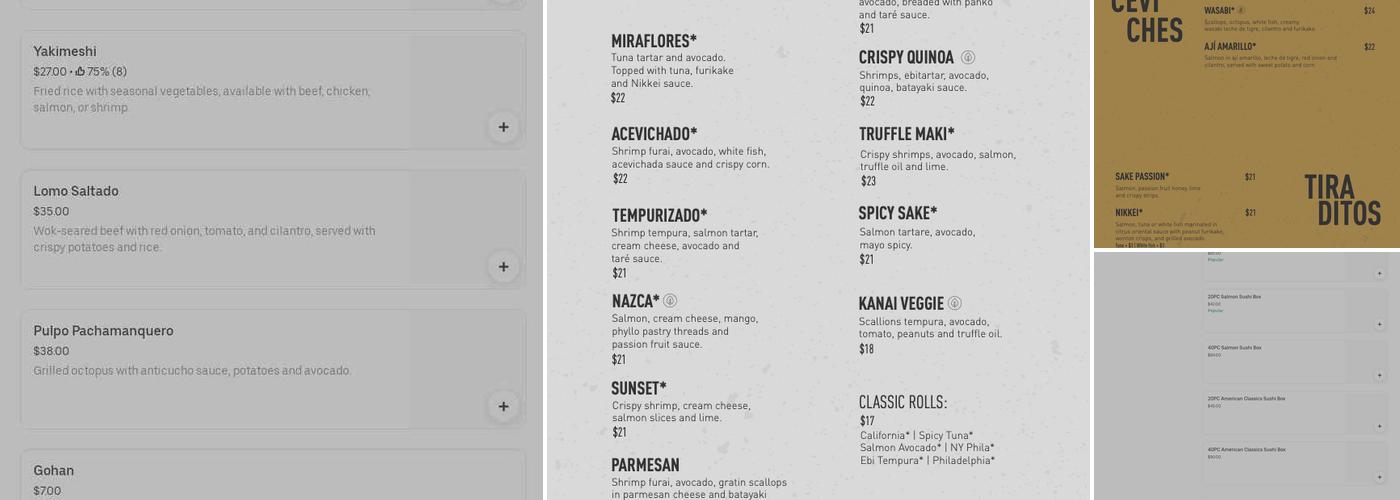 Lima Estilo Nikkei Key Biscayne, Miami Menu