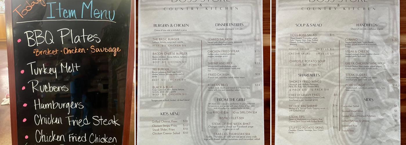 DOSS STORE & COUNTRY KITCHEN Menu