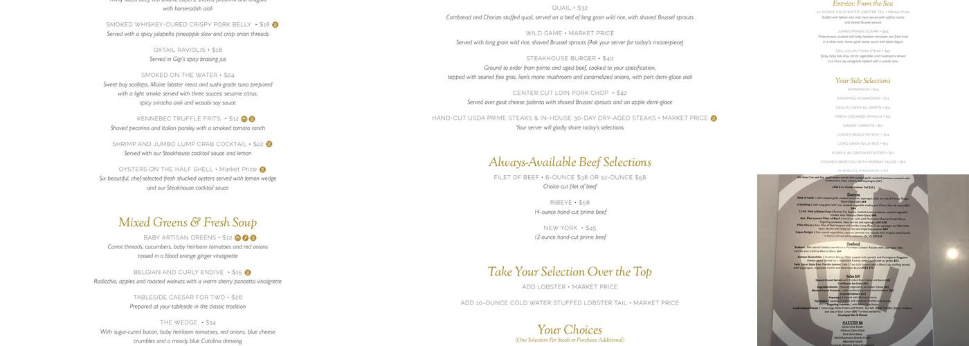 Crow's Nest Steakhouse Menu