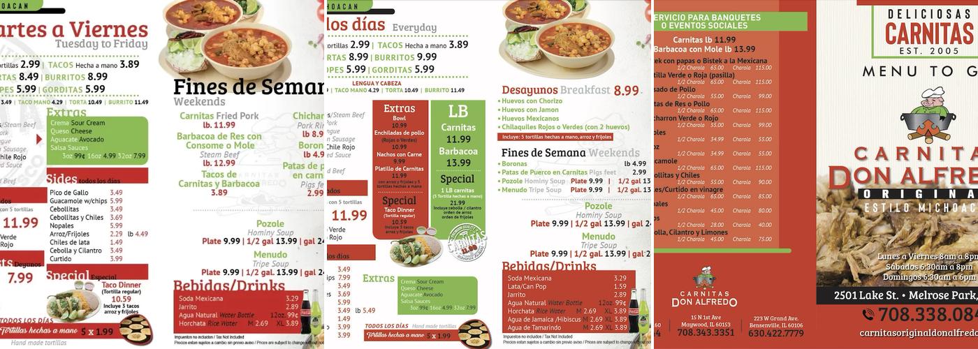 Carnitas Don Alfredo Bensenville Menu