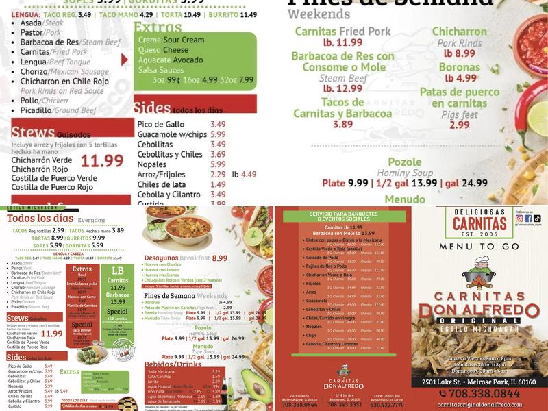 Carnitas Don Alfredo Bensenville Menu