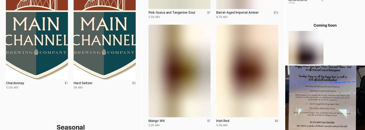 Main Channel Brewing Menu