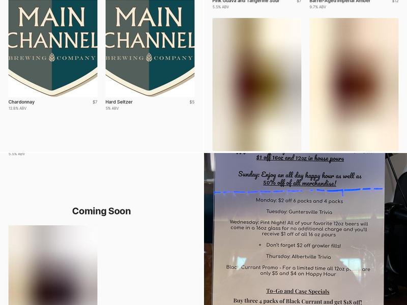 Main Channel Brewing Menu