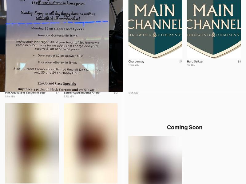 Main Channel Brewing Menu