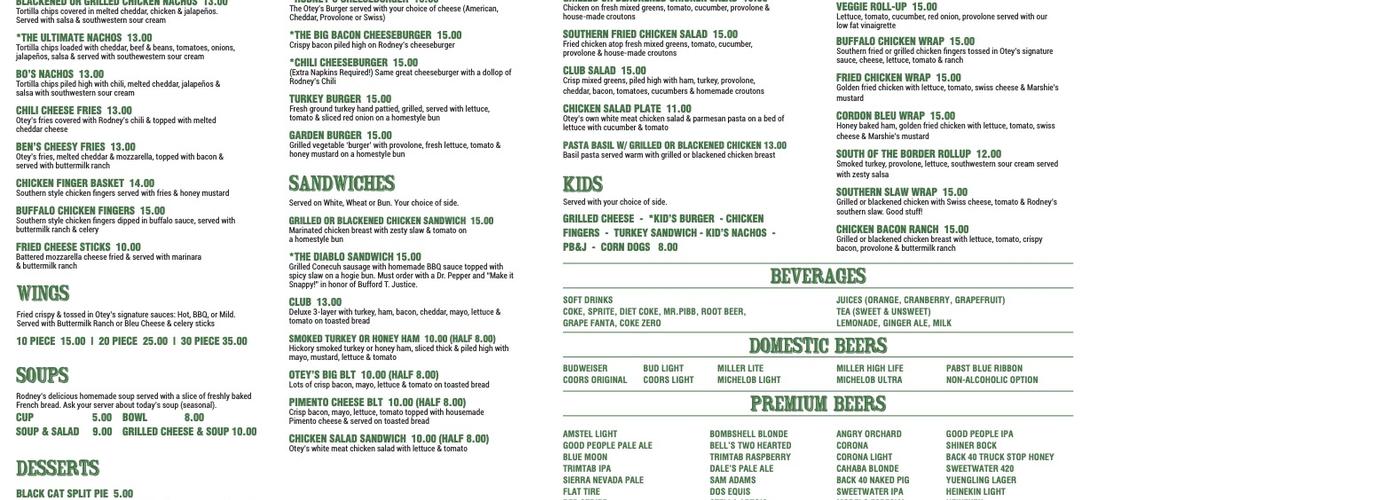 Otey's Tavern - Edgewood Menu