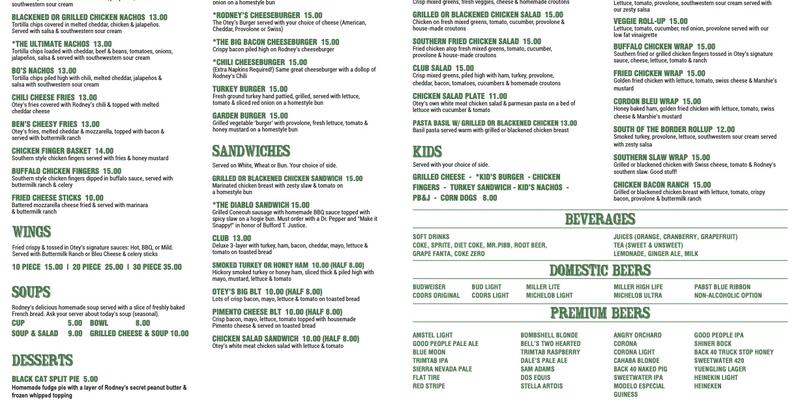 Otey's Tavern - Edgewood Menu