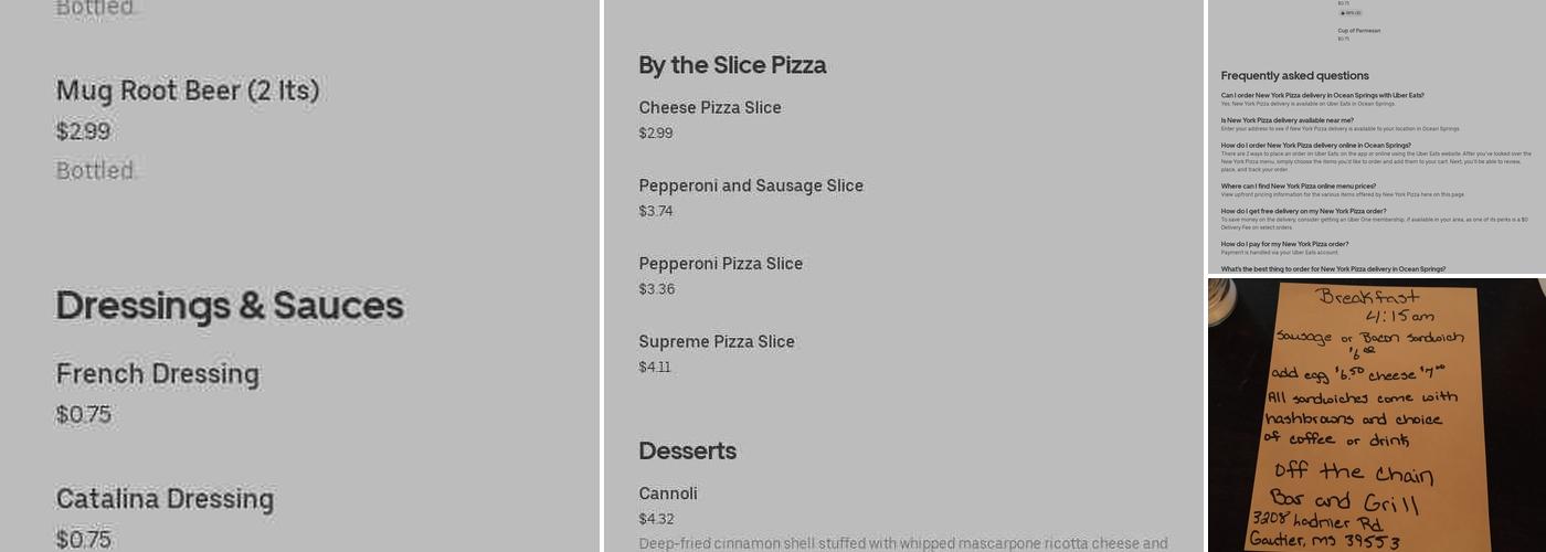 Off the chain bar and grill Menu