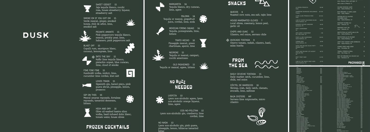Dusk Bar Menu