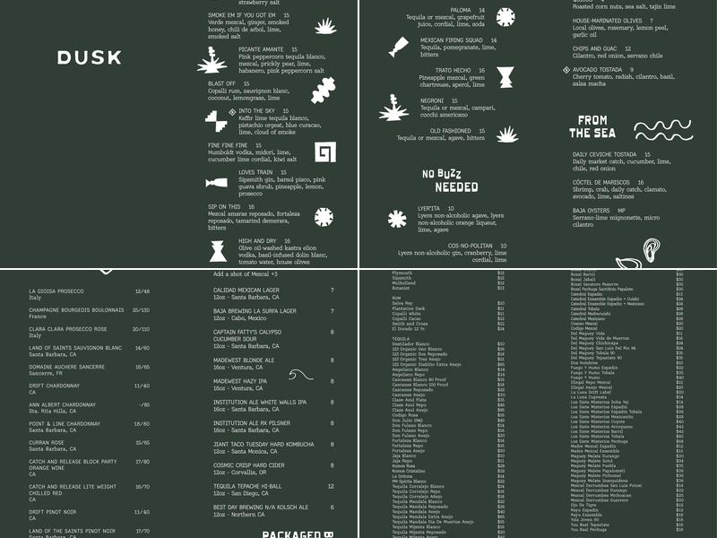 Dusk Bar Menu