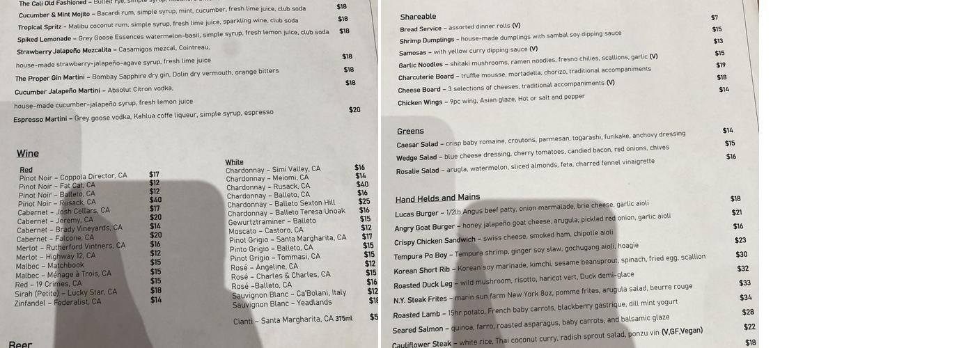 Delta Hotels Santa Clara Silicon Valley Menu