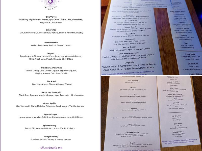 After Hours Cocktail Bar Menu