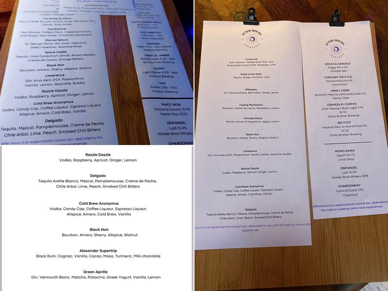 After Hours Cocktail Bar Menu