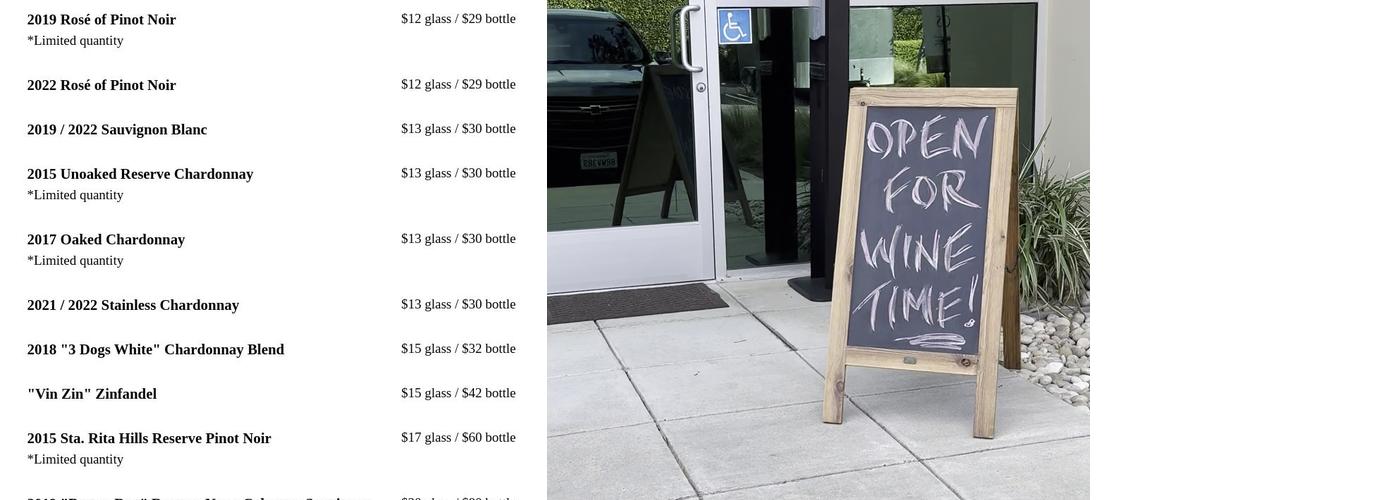 Nectar of the Dogs Wine Menu