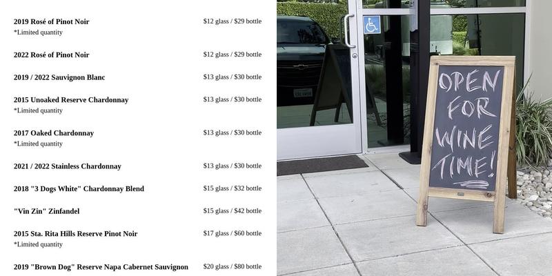 Nectar of the Dogs Wine Menu