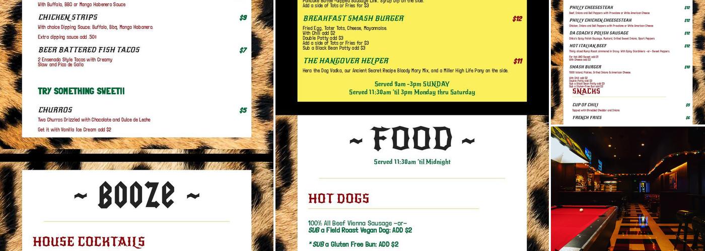 Tiny's Hi-Dive Menu