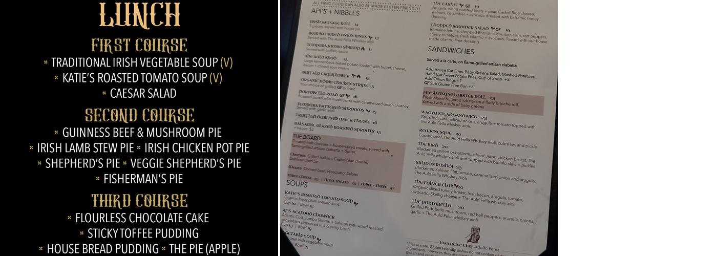 The Auld Fella - Wilshire Menu