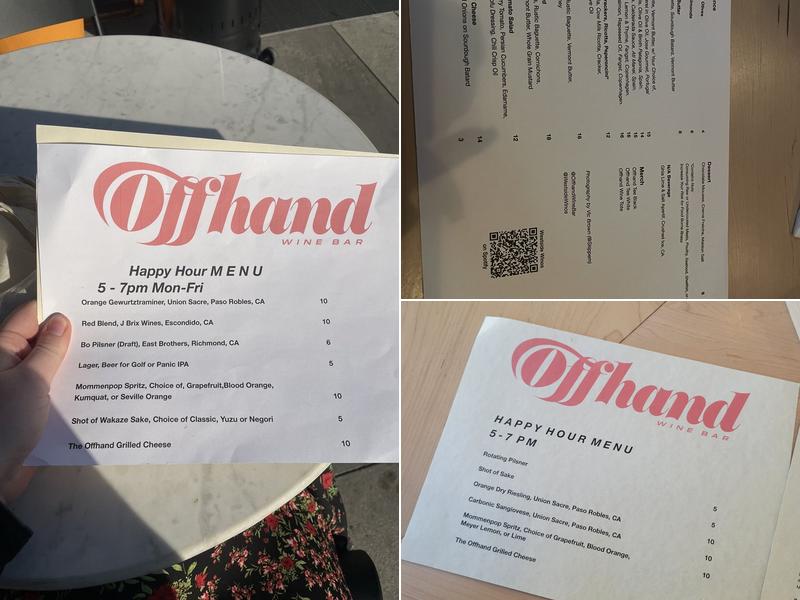 Offhand Wine Bar Menu