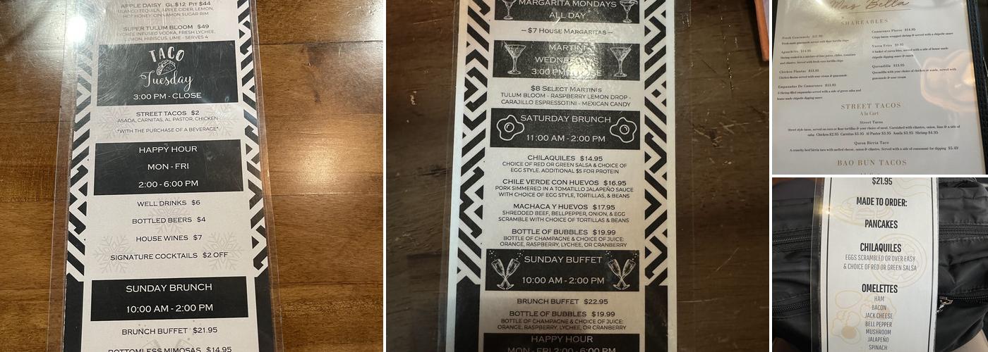 Mas Bella Menu