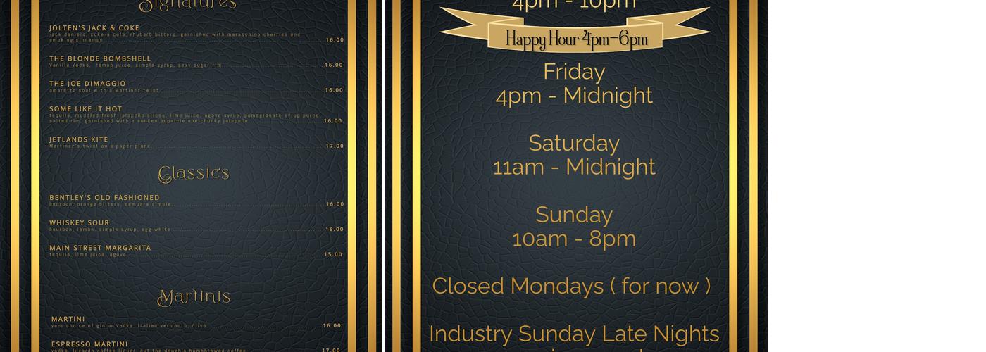 Bentley’s Container Bar Menu