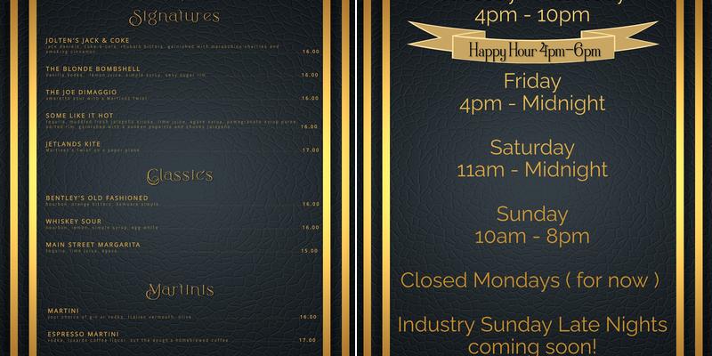 Bentley’s Container Bar Menu