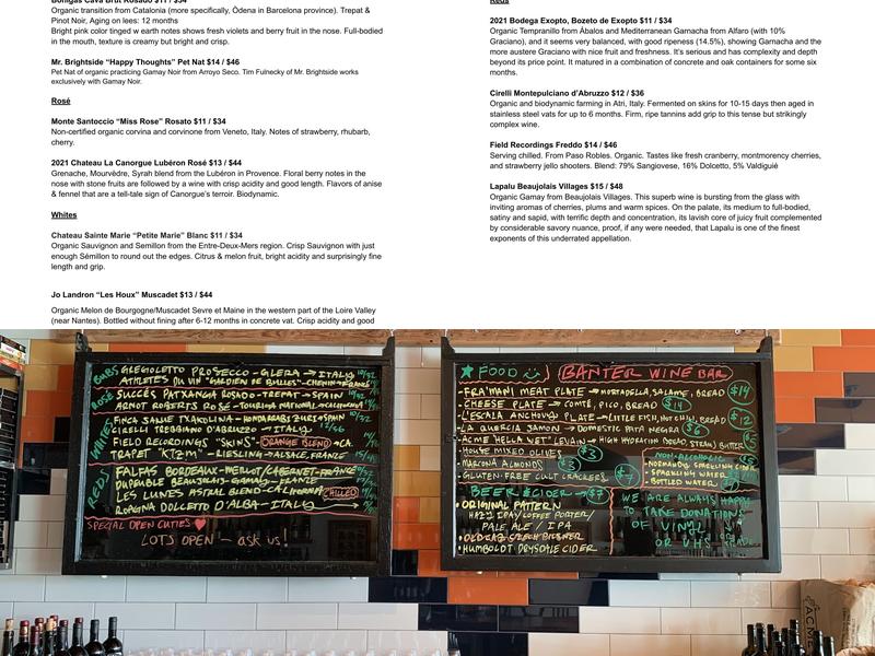 Banter Wine Menu