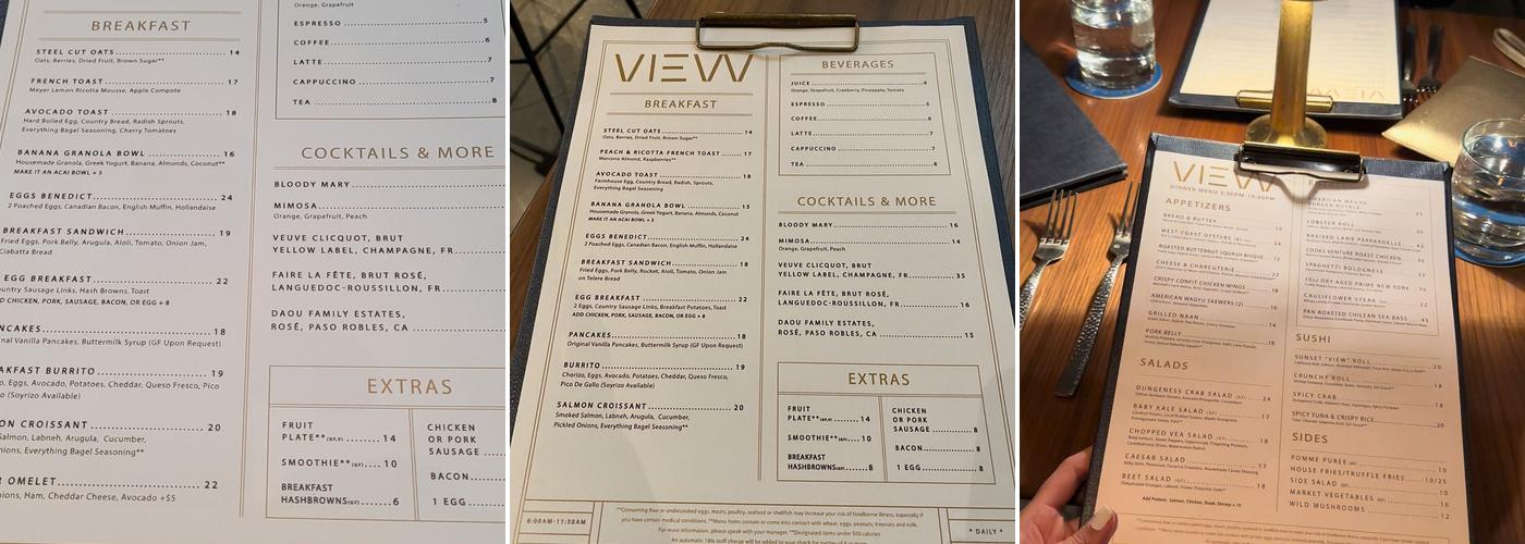 VIEW Restaurant & Lounge Menu