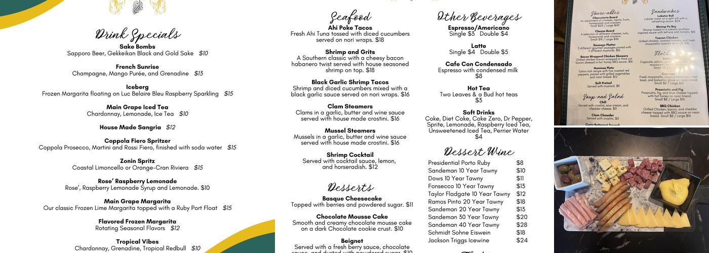 The Main Grape Vacaville Menu