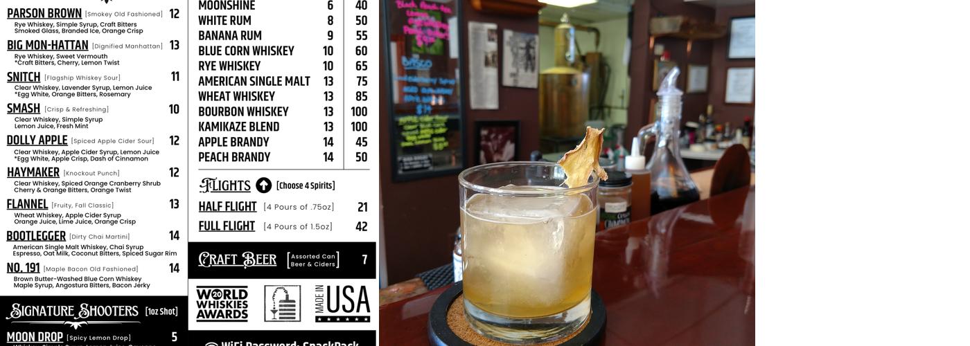 Snitching Lady Distillery Menu