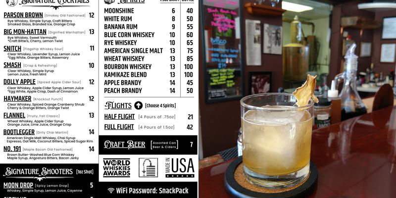 Snitching Lady Distillery Menu