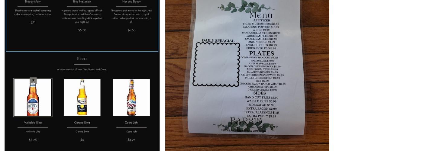 Bar 319 Menu