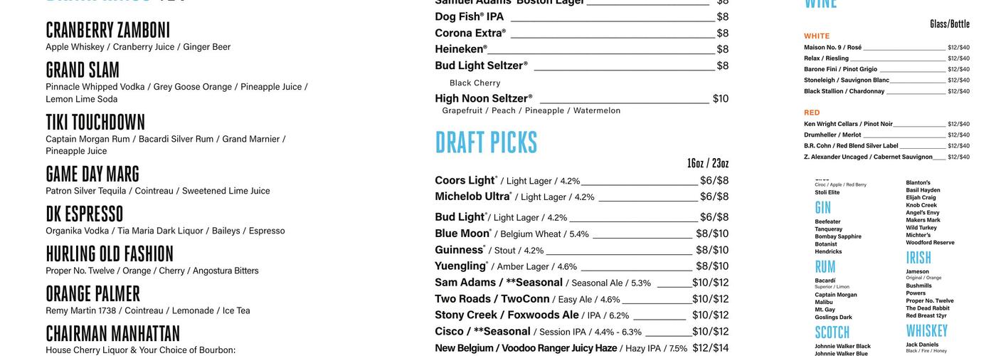 Draft Kings Sportsbook at Foxwoods Menu