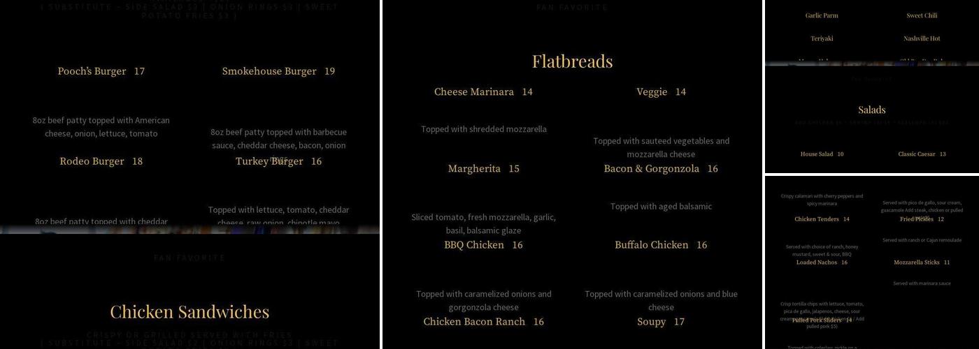 Pooch's Pour House Menu
