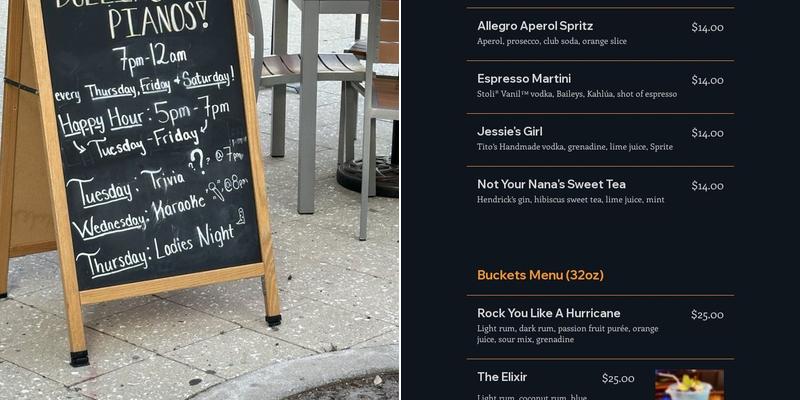 The Nash Keys Dueling Piano Bar & Restaurant Menu