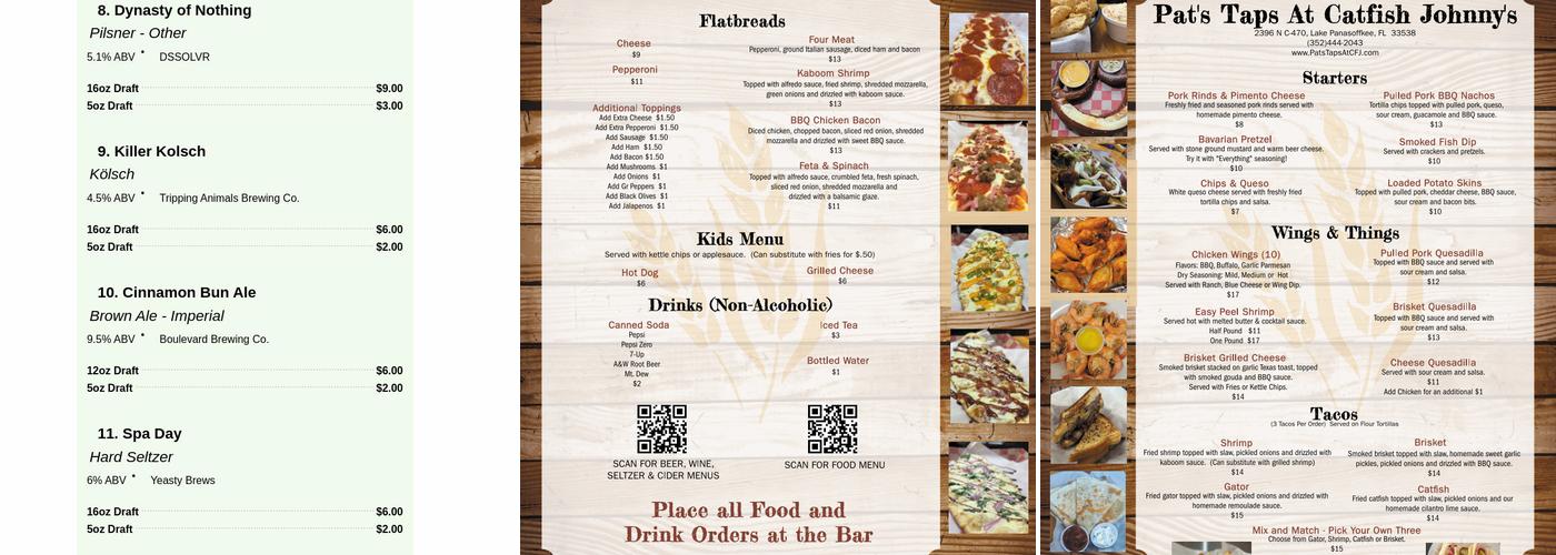 Pat's Taps at Catfish Johnny's Menu