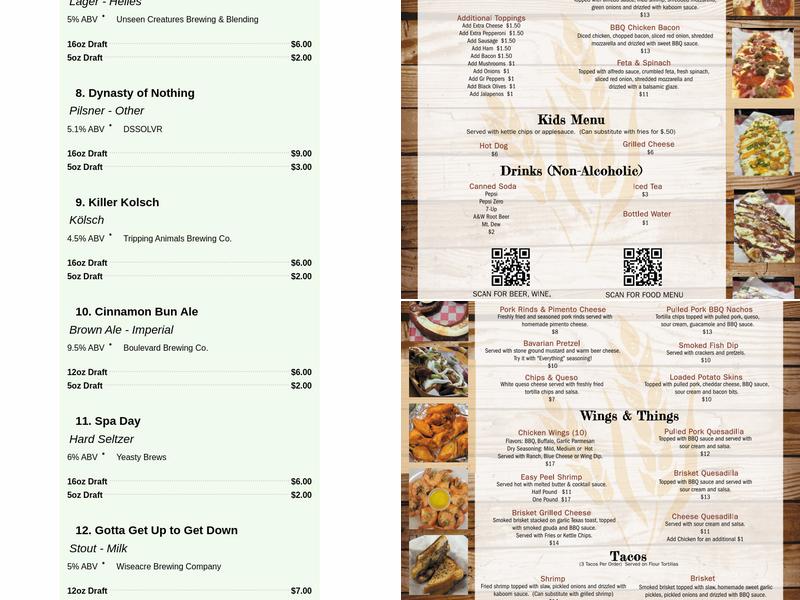 Pat's Taps at Catfish Johnny's Menu