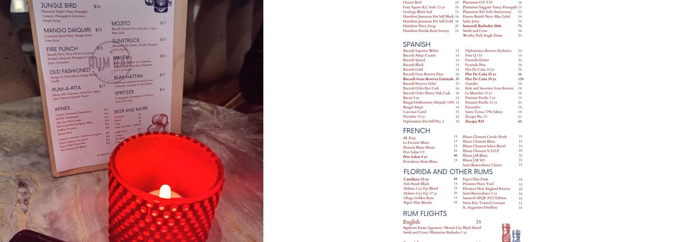 Rum Bar Menu
