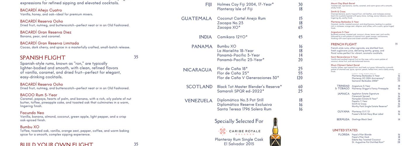 Rum Bar Menu