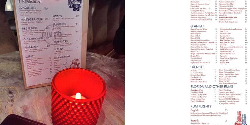 Rum Bar Menu