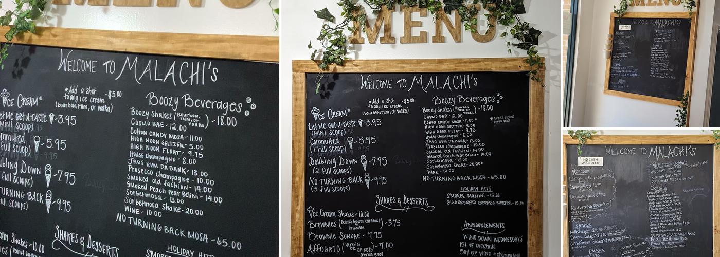 Malachi's Ice Cream Bar Menu