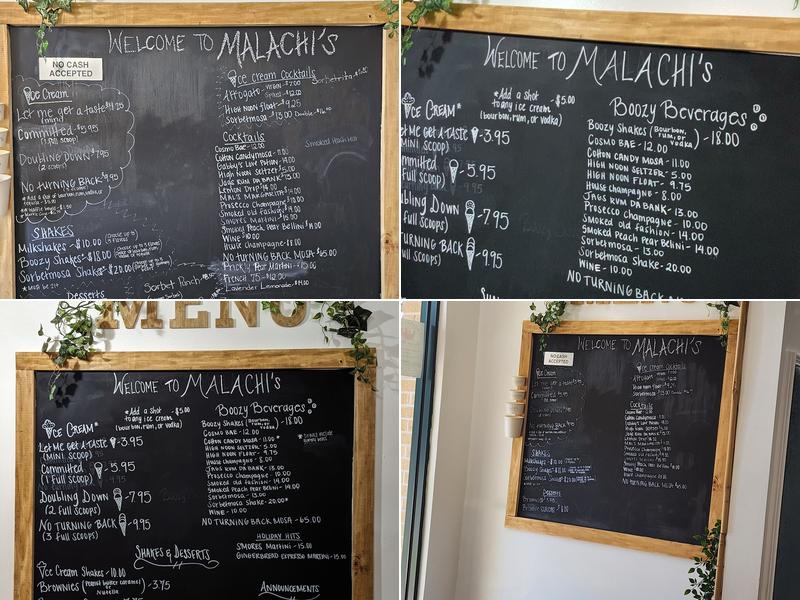 Malachi's Ice Cream Bar Menu