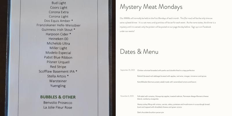 the Bar Bar on Wilmington Menu