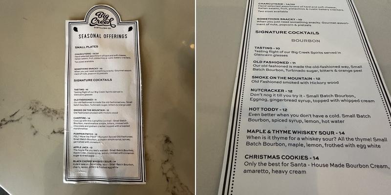 Big Creek Distilling Co. Menu